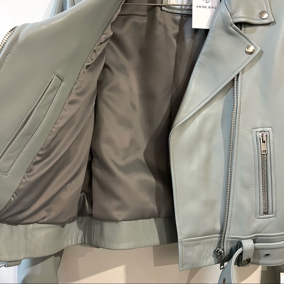 Anine Bing Benjamin Moto Leather Jacket in Dusty Mint Size XS NEW with tags! - Picture 7 of 11